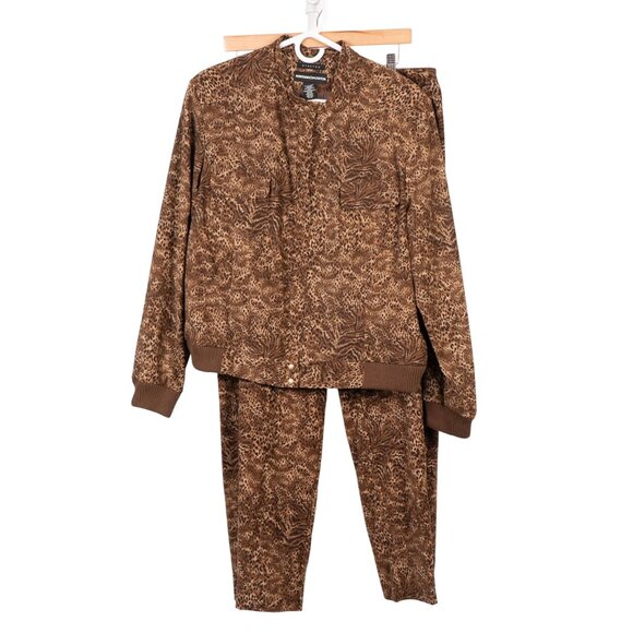 Norton McNaughton Jackets & Blazers - Y2K Leopard Print Jacket Pants Outfit 18 Brown Set Full Zip Napped Casual Pocket